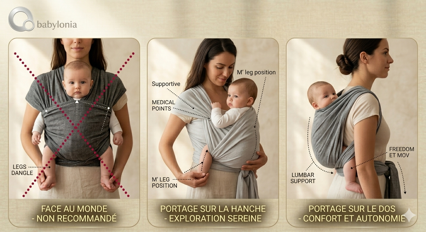 Portage physiologique en écharpe, position en M