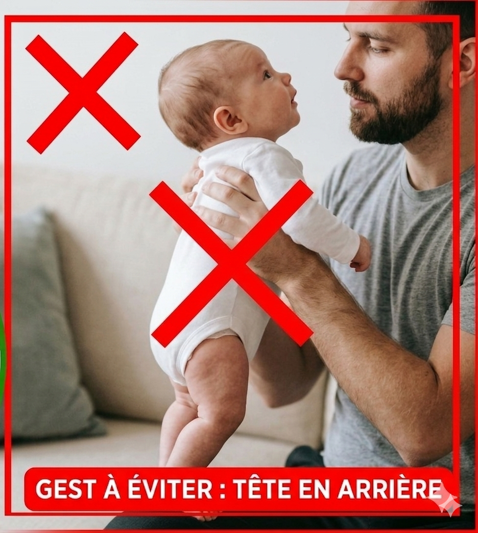 Geste à éviter : bébé soulevé sous les aisselles, tête en extension