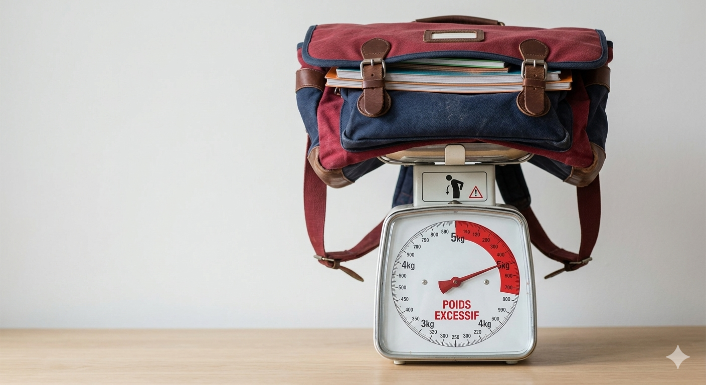 Cartable sur une balance - poids trop élevé