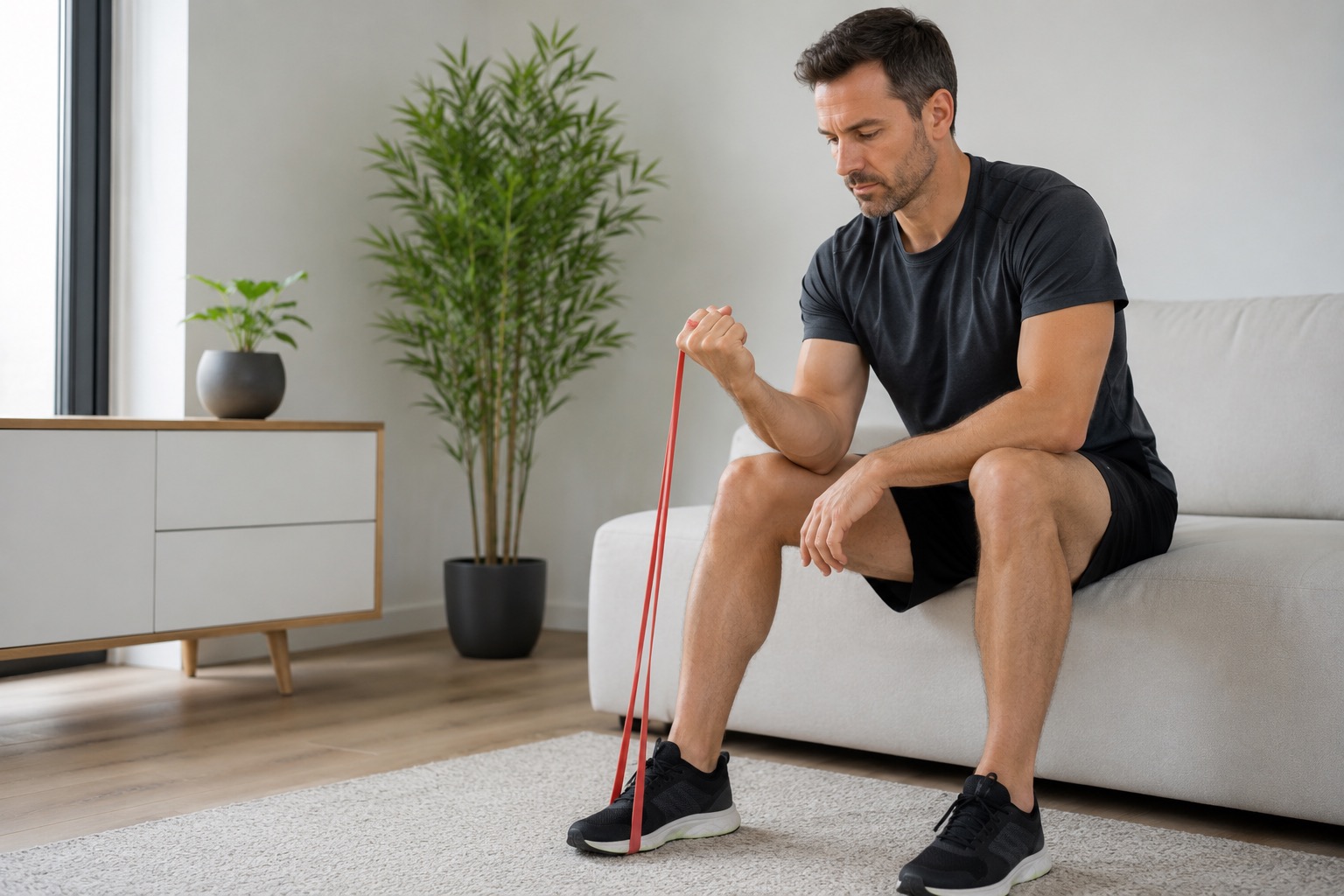 Extension poignet avec élastique concentrique/excentrique — épicondylite