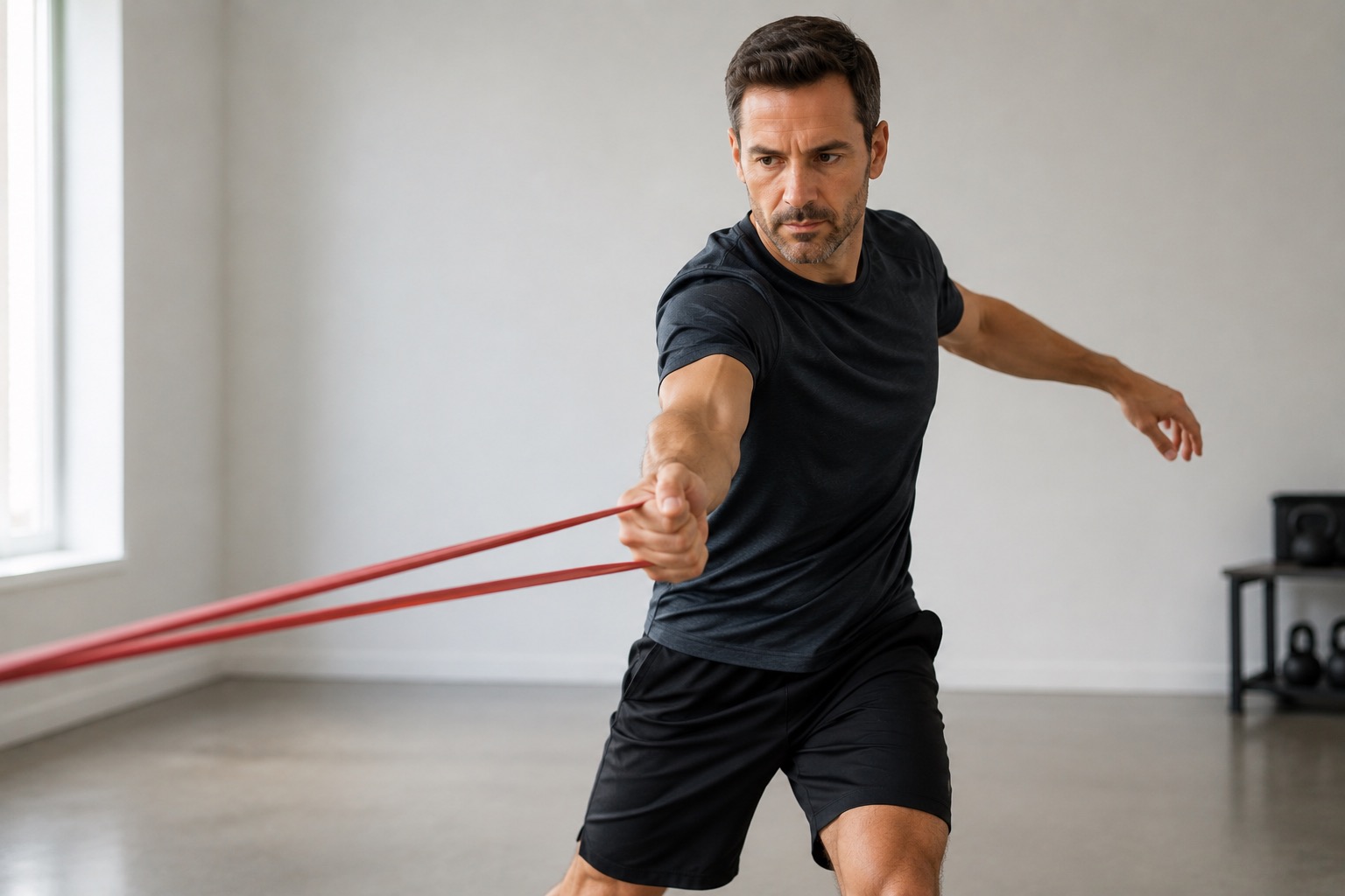 Simulation du geste sportif avec élastique — épicondylite