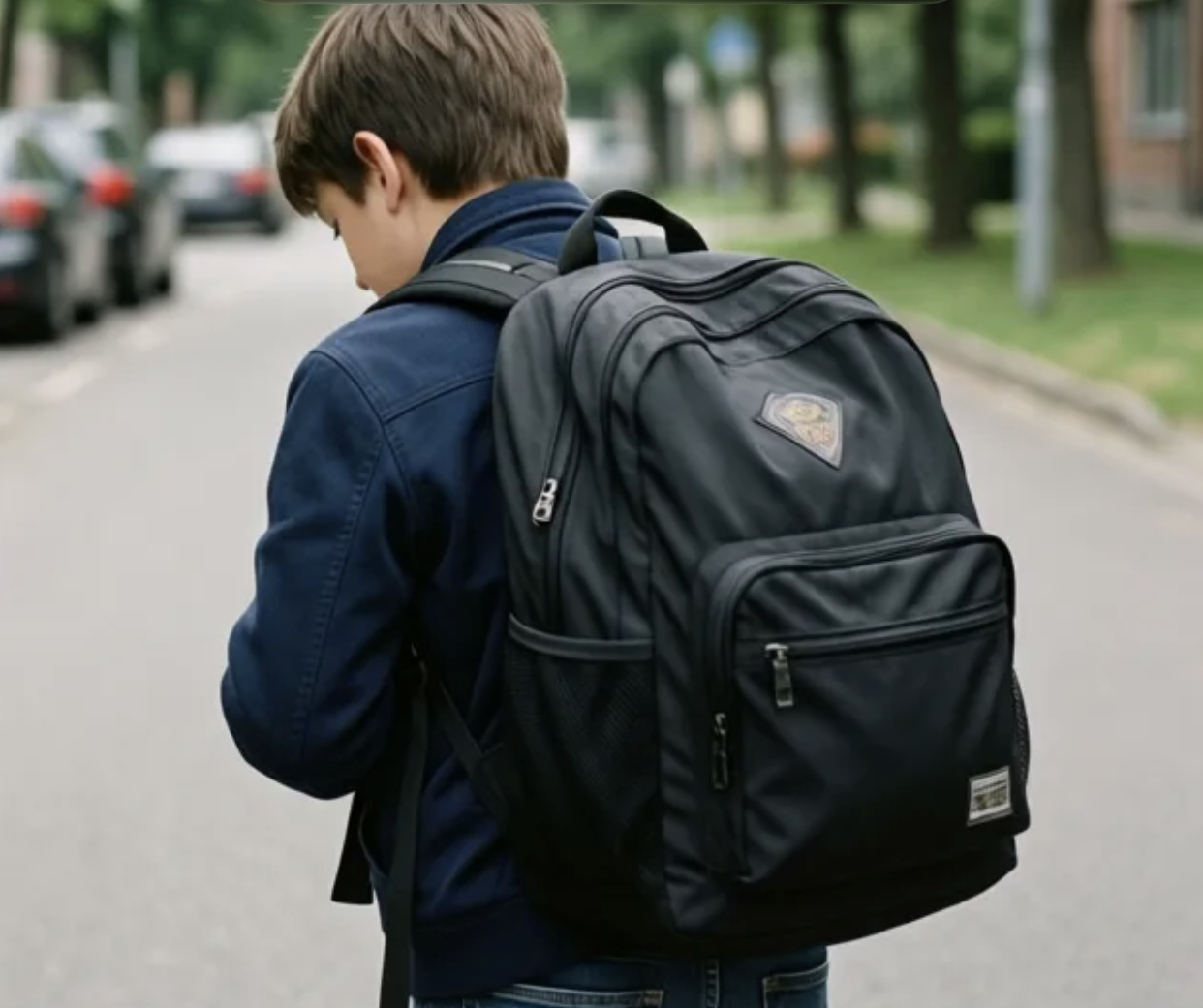 Enfant portant un cartable trop lourd - mal de dos