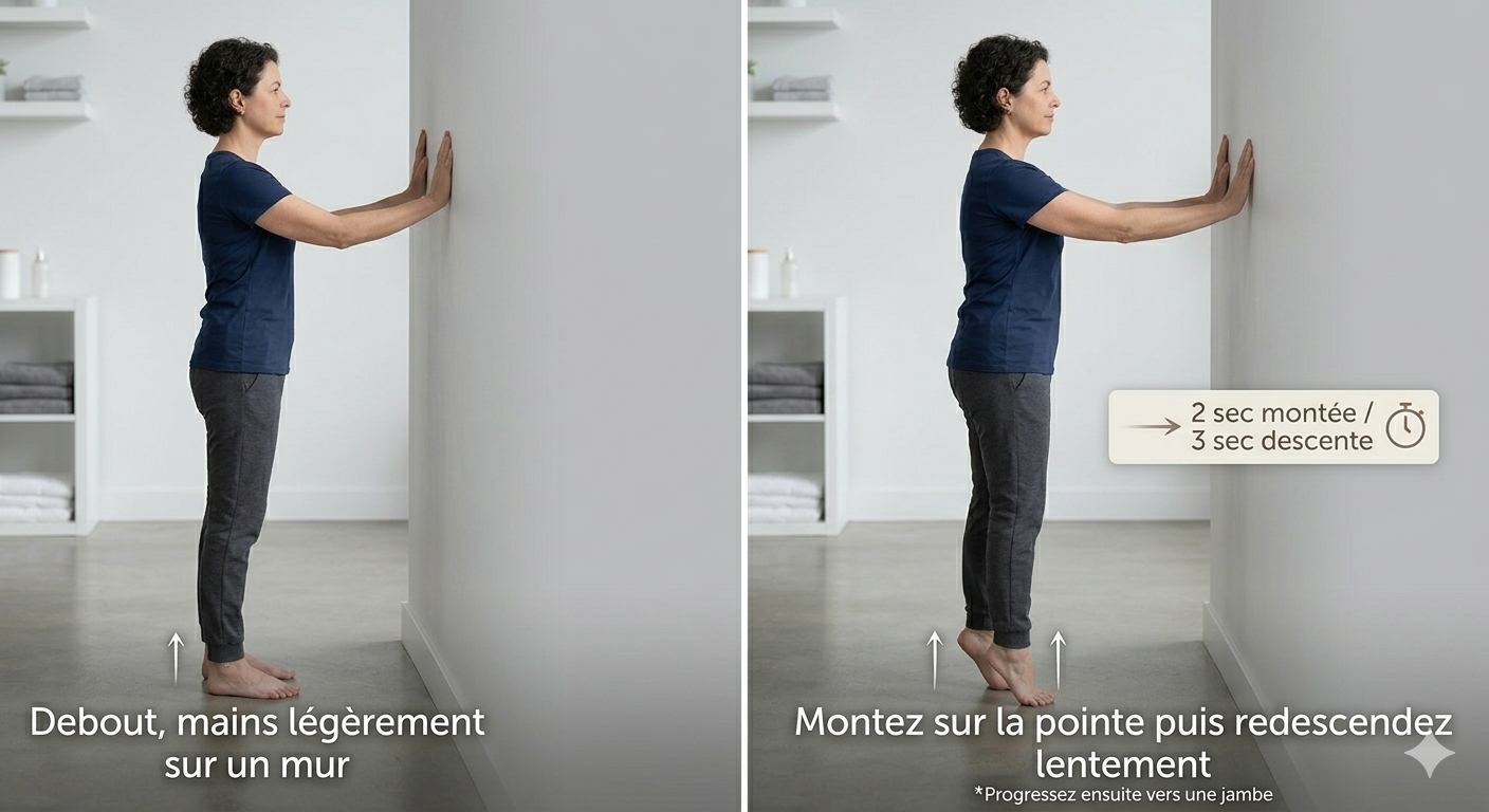 Élévation de pointe isométrique — protocole Rathleff fasciite plantaire