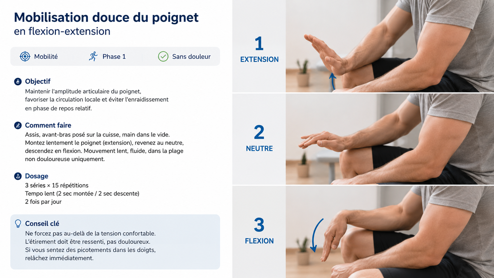 Extension excentrique du poignet avec poids léger — épicondylite