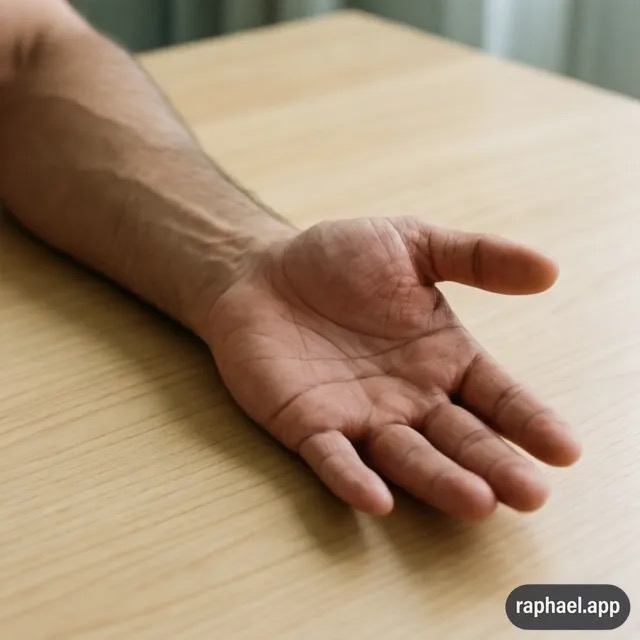 Avant-bras sur cuisse, paume vers le bas, contraction isométrique des extenseurs du poignet