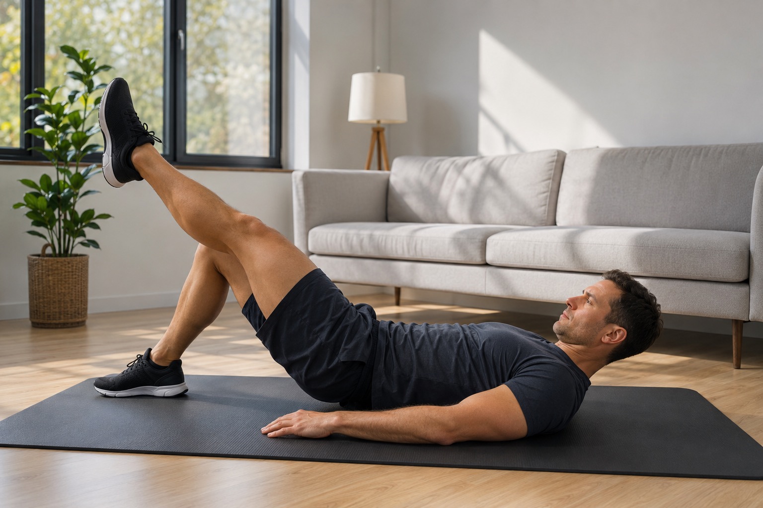 Extension passive du genou en décharge, jambe tendue allongé