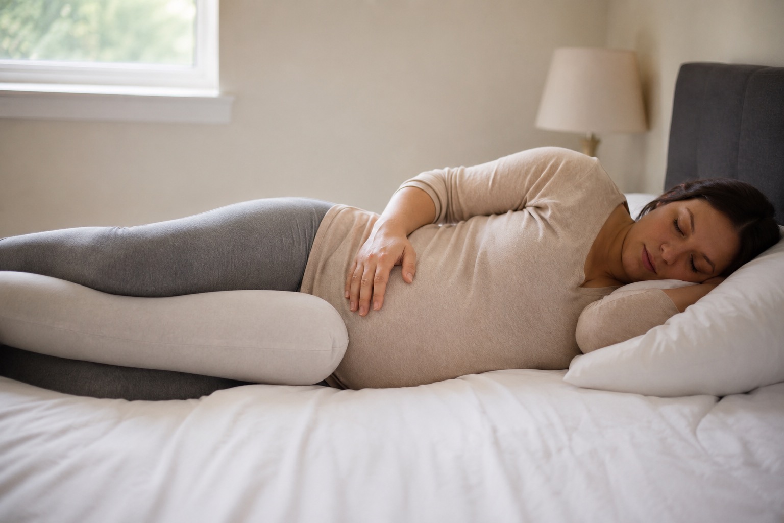 Position de repos en décubitus latéral avec coussin entre les genoux