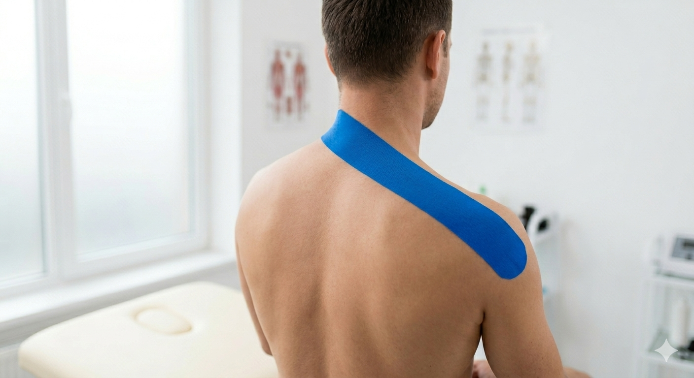 Pose du kinesio taping sur le trapèze supérieur