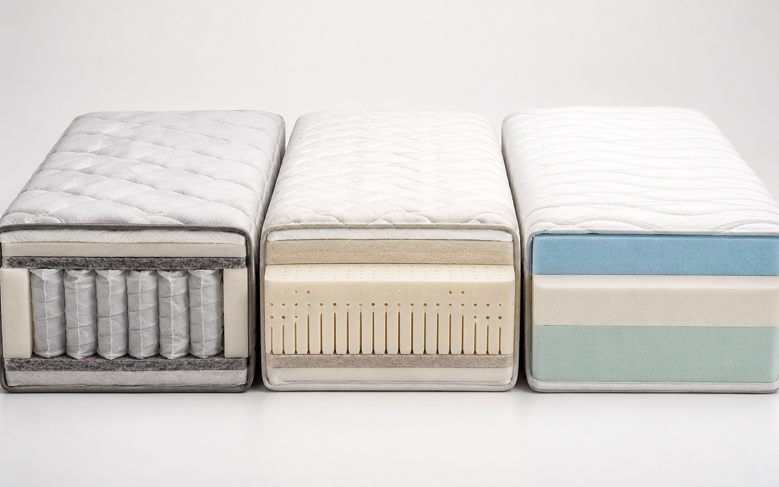 Comparatif visuel des types de matelas : ressorts, latex, mémoire de forme